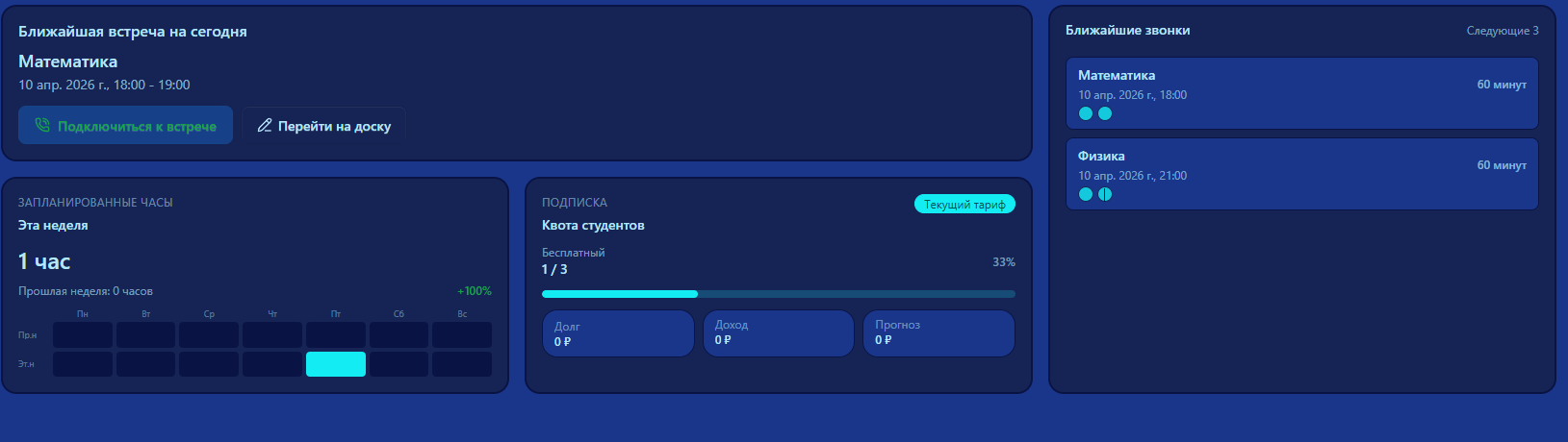 Дашборд репетитора